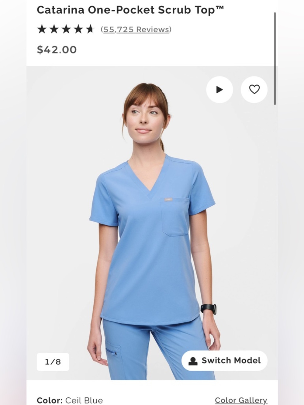 Figs Catarina V‑Neck Scrub Top in Ceil Blue
